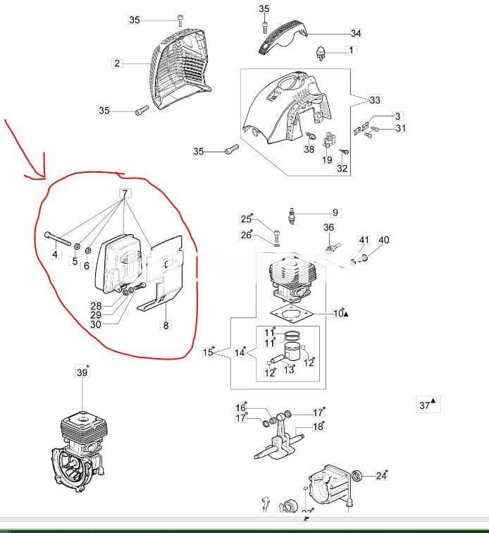 Escape desbrozador Oleo-Mac BC 420 T(61250194R) - Imagen 2