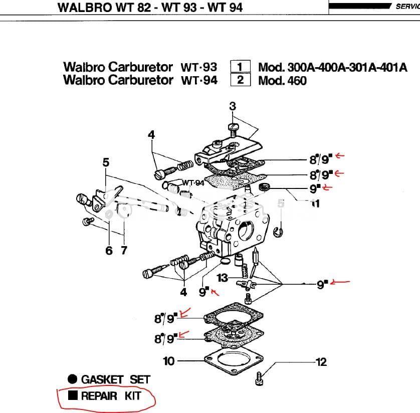 Kit reparación carburador Walbro WT-93 y WT-94 desbrozador Efco 400A (2318442) - Imagen 2