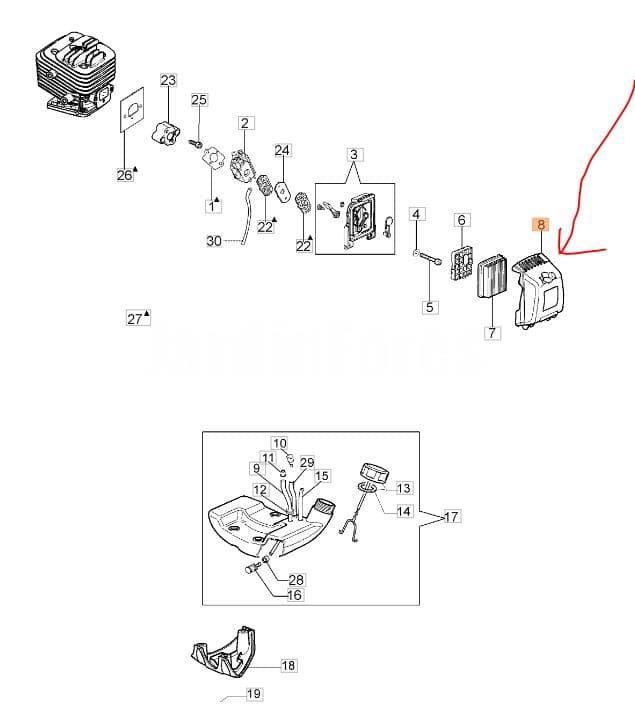 Tapa filtro aire desbrozador Oleo-Mac BC320T (61170144AR) - Imagen 2