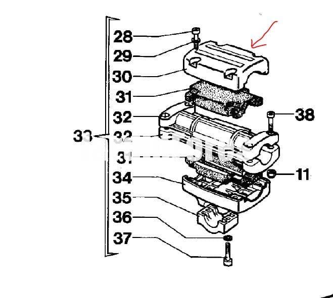 Tapa superior soporte manillar tubo 28mm desbrozadoras Efco (4098797) - Imagen 2