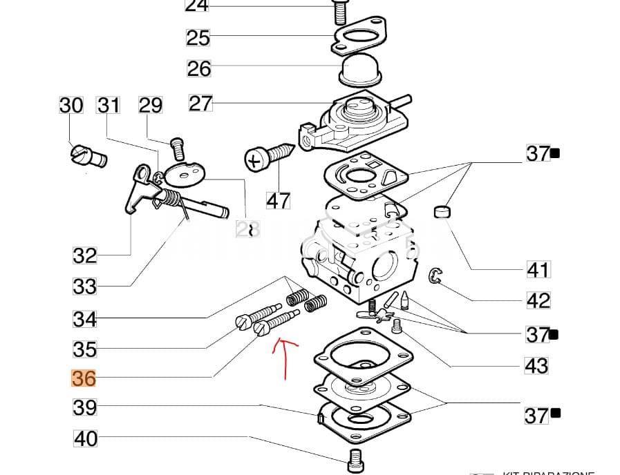 Tornillo H carburador WT-442E y C1Q-E7 desbrozadoras Oleo-Mac(2318881)